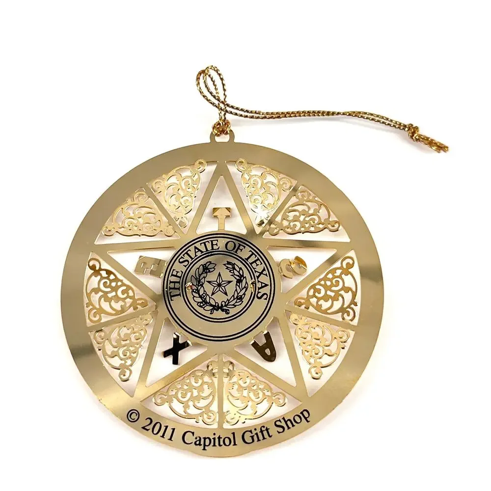 2011 Texas State Capitol Ornament Gold-Plated Official Gift Shop TX Star w/ Box
